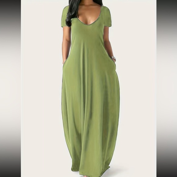 Boho dark green side pockets comfy maxi dress - Picture 11 of 16